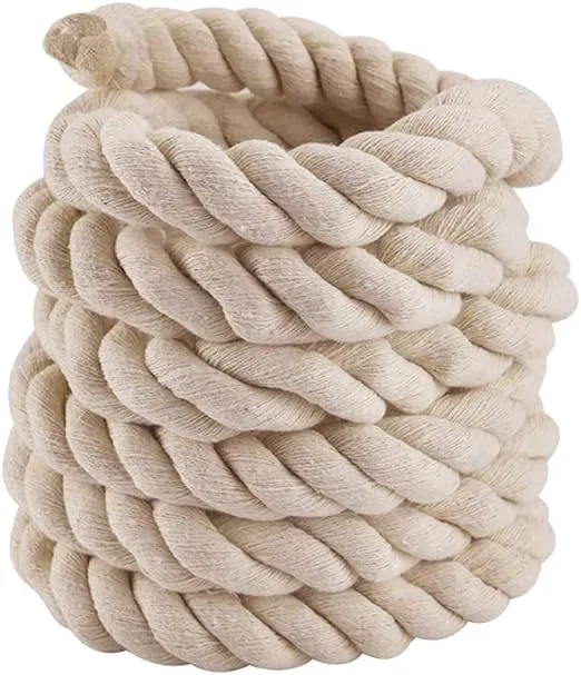 10ft Natural Twisted Cotton Rope Strong Triple-Strand Rope for Sports, Crafts, Indoor Outdoor Use Tug of War Rope