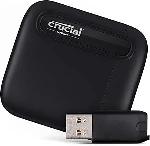 Crucial X6 4TB Portable SSD with USB-A Adapter - Up to 800MB/s - PC and Mac - USB 3.2 External Solid State Drive - CT4000X6SSD9