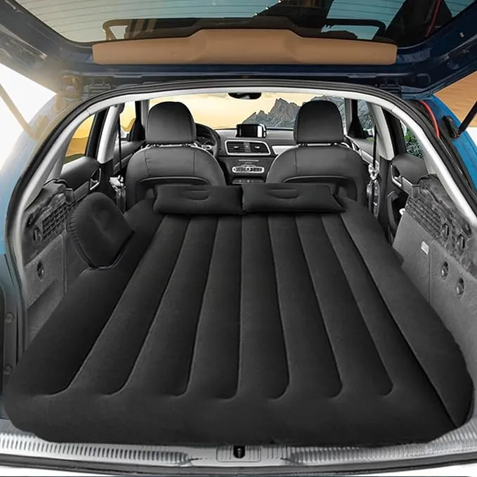 SUV Air Mattress - Thickened and Double Car Air Mattress Sided Flocking Travel Inflatable Car Mattress Bed with Electric Air Pump and 2 Pillows, Car Sleeping Bed for Home Outdoor and Travel-Grey