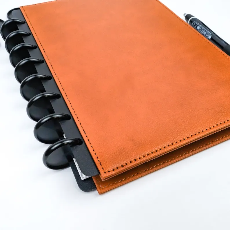 Brown Leather Disc Planner Cover for Discbound Notebooks | Vegan Leather