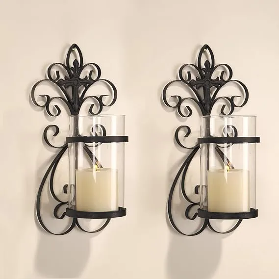 Adeco  Set of 2 Vertical Wall Hanging Candle Holder Sconce - 6.7 inches high x 3.74 inches