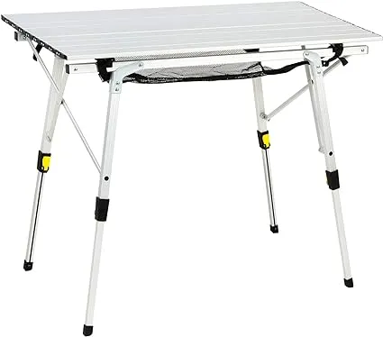 PORTAL Outdoor Folding Portable Picnic Camping Table with Adjustable Height Aluminum Roll Up Table Top Mesh Layer, Large-35.4"L x 20.9"W, Silver