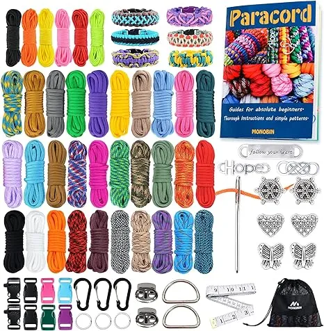 MONOBIN Paracord Bracelets Kit - 30 Colors 4mm Paracord & 6 Colors 2mm Paracord with FID, Paracord Craft Kit with Complete Accessories for Kids and Adult Making Various Paracord Projects