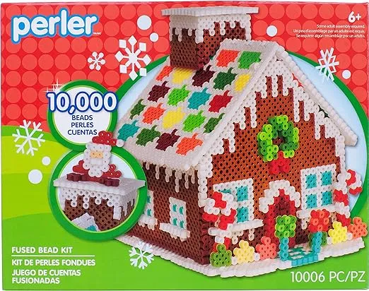 Perler Gingerbread House Christmas Fused Bead Kit for Kids' Crafts, Multicolor 10006 Piece, Small