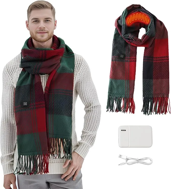 Heated Scarf Winter Scarf,Neck Heating Pad with 5000mAh Pộwệr Bẫnk for Neck, Mens Women Scarf Soft Winter Scarves Unisex Cordless Heated Scarf