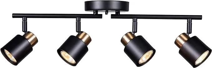 4 Light Track Lighting Kit, Matt Black Brass Finish Adjustable with Moden Flush Mount Ceiling Spotlight for Kitchen,Living Room,Home Improvement