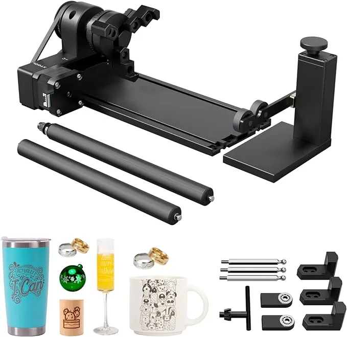 KENTOKTOOL ARot2 Rotary Roller for Engraver, 360°Y-axis Roller with 8 Adjustment Diameters for 6 to 200mm Cylinders, Cups, Pens, Compatible with LE400PRO and Most Engraving Machines