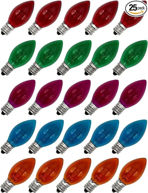 Creative Hobbies Box of 25 Light Bulbs -C7, Steady Burning - Opaque Orange - 7