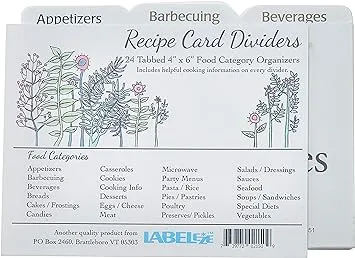 4-by-6-Inch Recipe Card Divider Set