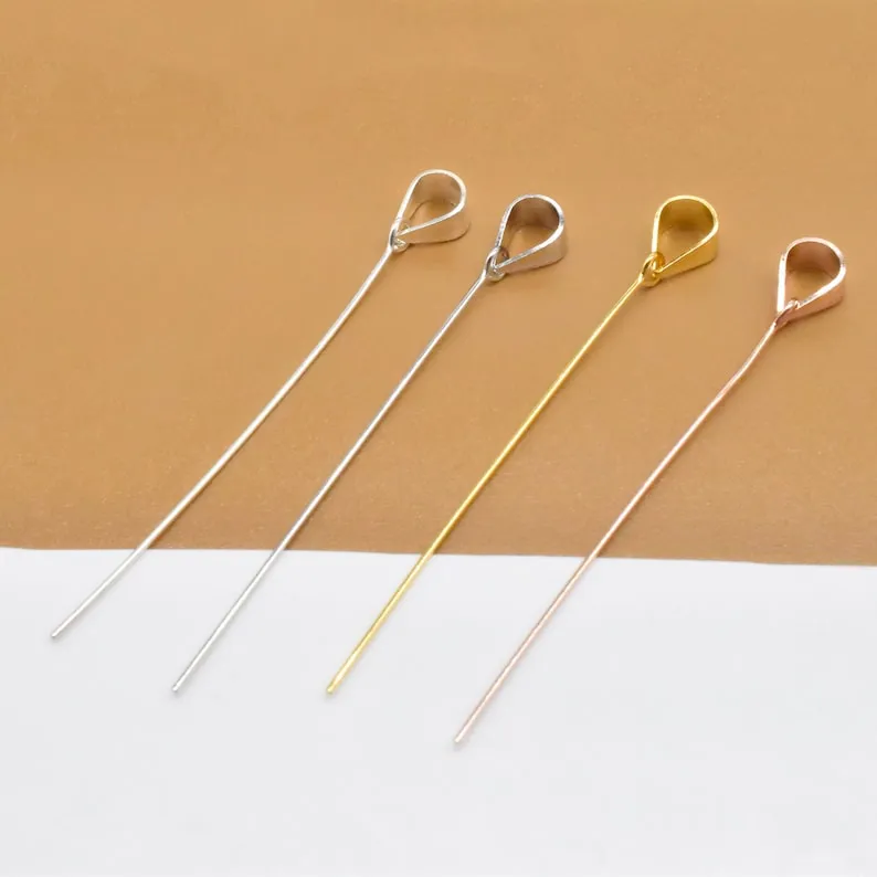 10Pcs Sterling Silver Simple Bail Pin Pendant Fitting for Pearl Jewelry, Design Pendant Mount for Women DIY Jewelry Making