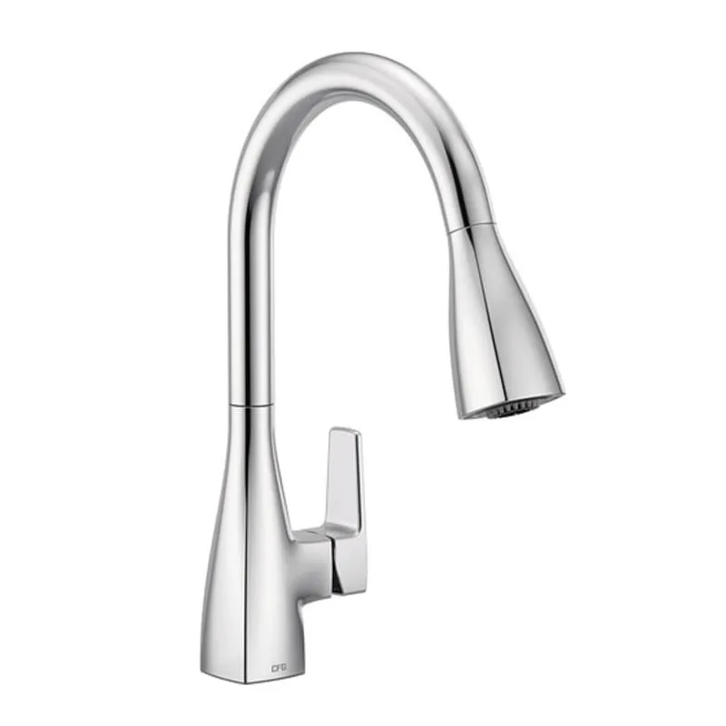 312930680 Slate Single-Handle Pull-Down Sprayer Kitchen Faucet With Deck Plate In Chrome