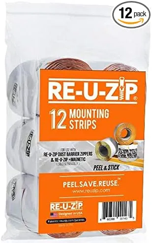 RE-U-ZIP Mounting Strip Refills | 12 Pack | for Use with RE-U-ZIP Reusable Dust Barrier Zippers & Magnetic Entry Strip (Magnetic Dust Barrier Zipper)