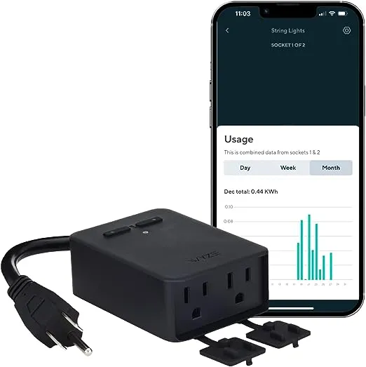 Wyze Plug Outdoor, Dual Outlets Energy Monitoring, IP64, 2.4GHz WiFi Smart... 