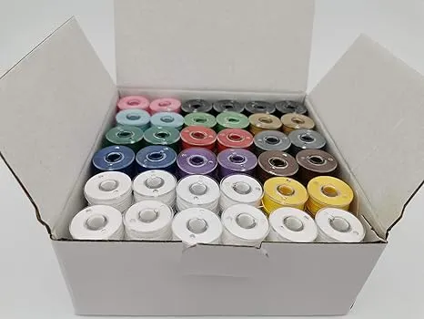 144pcs Multi-Colors Prewound Bobbins Size A, 40s/2 Spun Polyester Thread 34wt, Plastic Sided, Size A, Class 15, 15J, Sa156, 11 Colors Bobbin by 8pcs