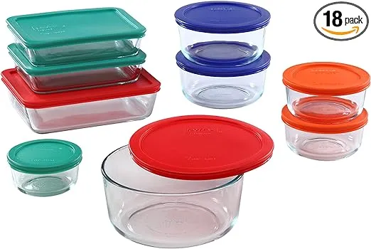 Pyrex Simply Store 12-Pack Mixed Sized Glass Food Storage Set, Round & Rectangular Containers With Lids, BPA-Free, Dishwasher & Microwave Safe