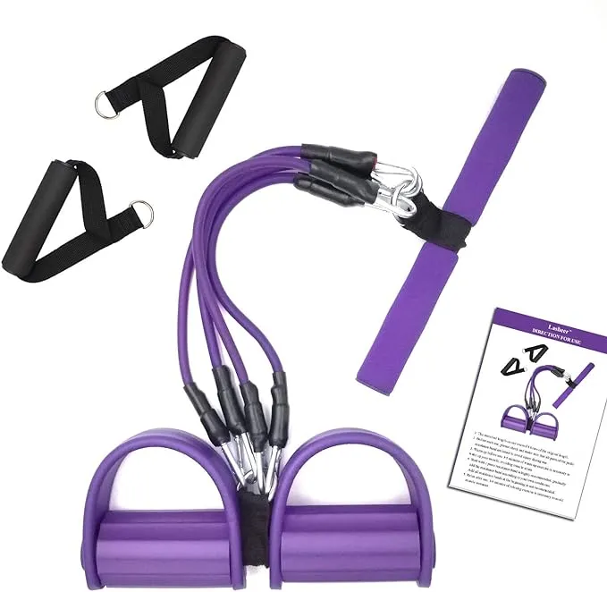 Pedal Resistance Band, 4-Tube Elastic Pull Rope, Sit-up Equipment, Yoga Strap Bodybuilding Expander, Exercise Bands, Fitness Equipment for Abdomen, Waist, Arm, Leg Stretching Slimming Training