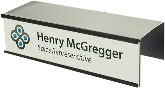 Quality Aluminum, Changeable Cubicle Nameplate Holder, Satin Silver Base, and Matte Black Name Plate Holder, Guaranteed Not to Crack (3" Depth)