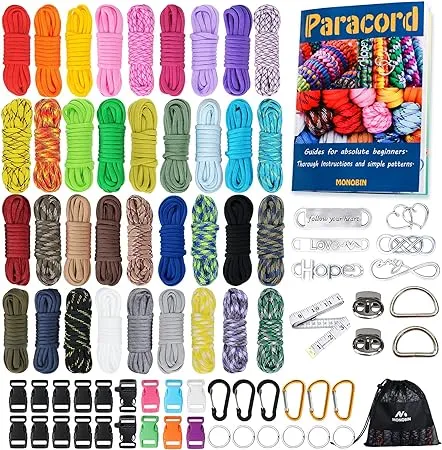 550 Paracord Combo Kit with Instruction Book - 36 Colors Multifunction Paracord Ropes and Complete Accessories for Making Paracord Bracelets, Lanyard