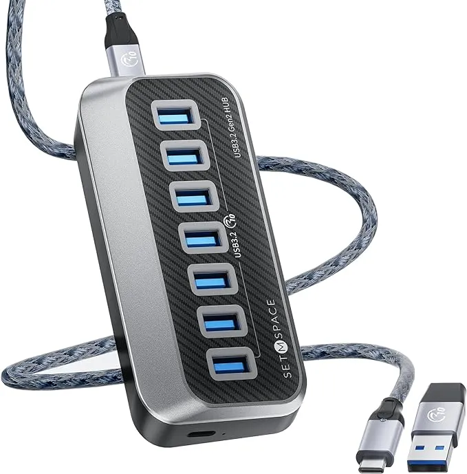 USB Hub for Laptop SETMSPACE USB Splitter with 7 Port USB 3.2 10Gbps Transfer