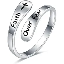 925 Sterling Silver Faith over Fear Ring Faith Religious Jewelry Quote Ring Friend Daughter Gifts