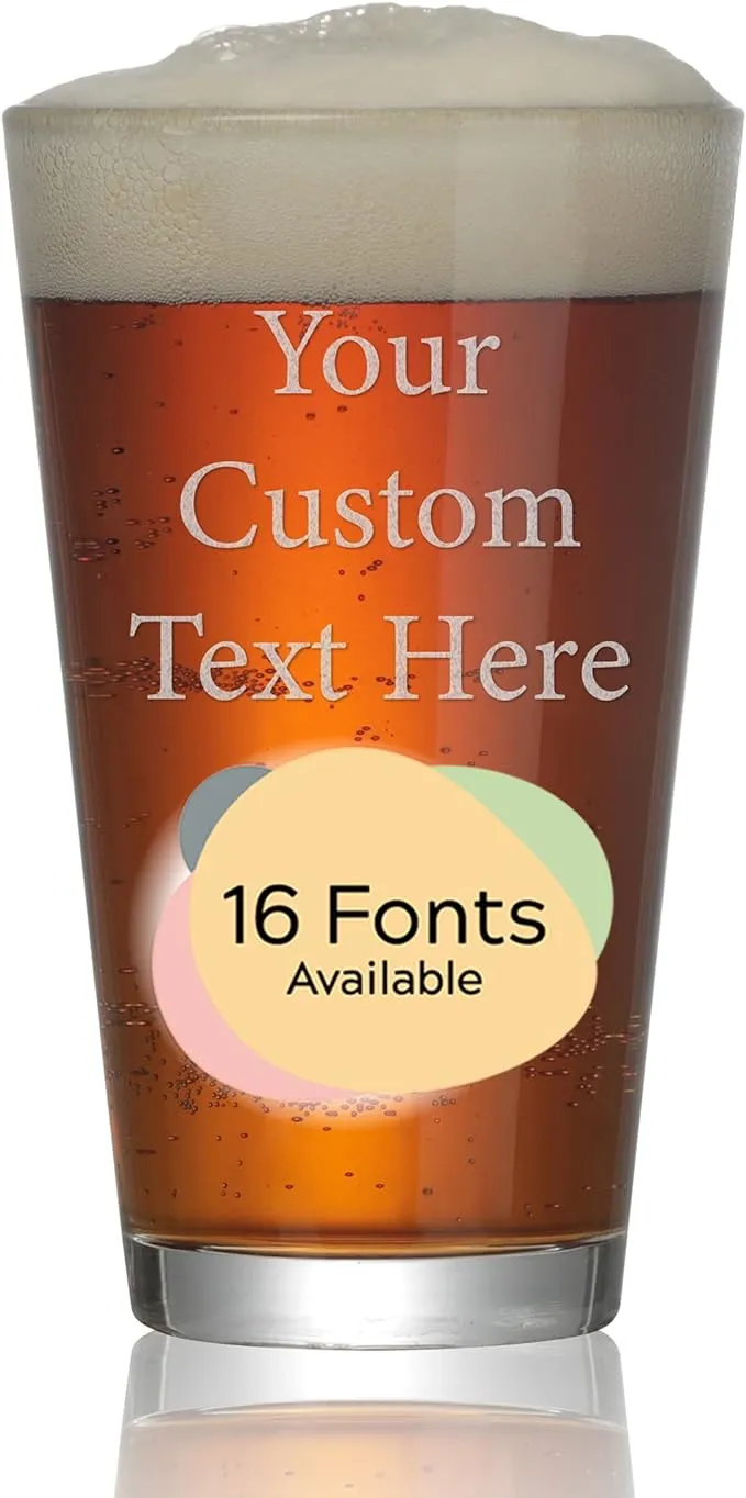 Personalized Pint Glass Engraved with Your Custom Text - Custom Beer Glass, Birthday Gift, Groomsmen, Retirement