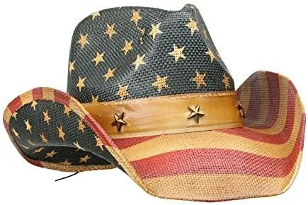 Men’s Vintage USA American Flag Cowboy Hat w/Western Shape-It Brim (Stars and Stripes)