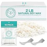 Hearts & Crafts Soy Wax for Candle Making - 5lbs Soy Wax - 100 6-Inch Pre-Waxed Candle Wicks, 2 Metal Centering Devices, 5lbs Soy Wax Flakes - Candle Wax for Candle Making Wax Supplies