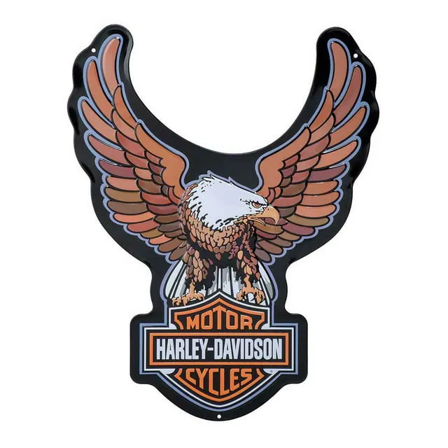 Harley-Davidson Embossed Tin Sign, Bar & Shield Eagle Shaped, 15.5 x 20 Inches