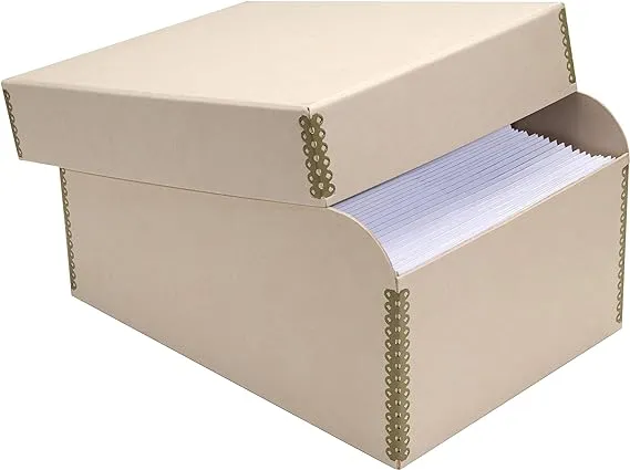 Lineco Photo Storage Box, Holds 1000 3x5 or 4x6 Photos, Removable Lid, with Photo Envelopes, Color: Tan