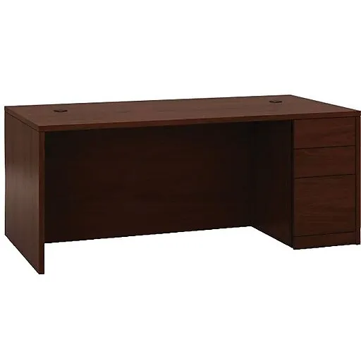 HON 10500 Series Right Pedestal Desk, 2 Box/1 File Drawer, 72"W, Mahogany Finish | Staples