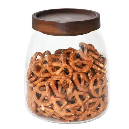 Prezervers Glass Jar with Wooden Lid, 33.8 oz Clear Glass Food Storage Jar with Wood Lid, Size: 11.4cm x13.8cm