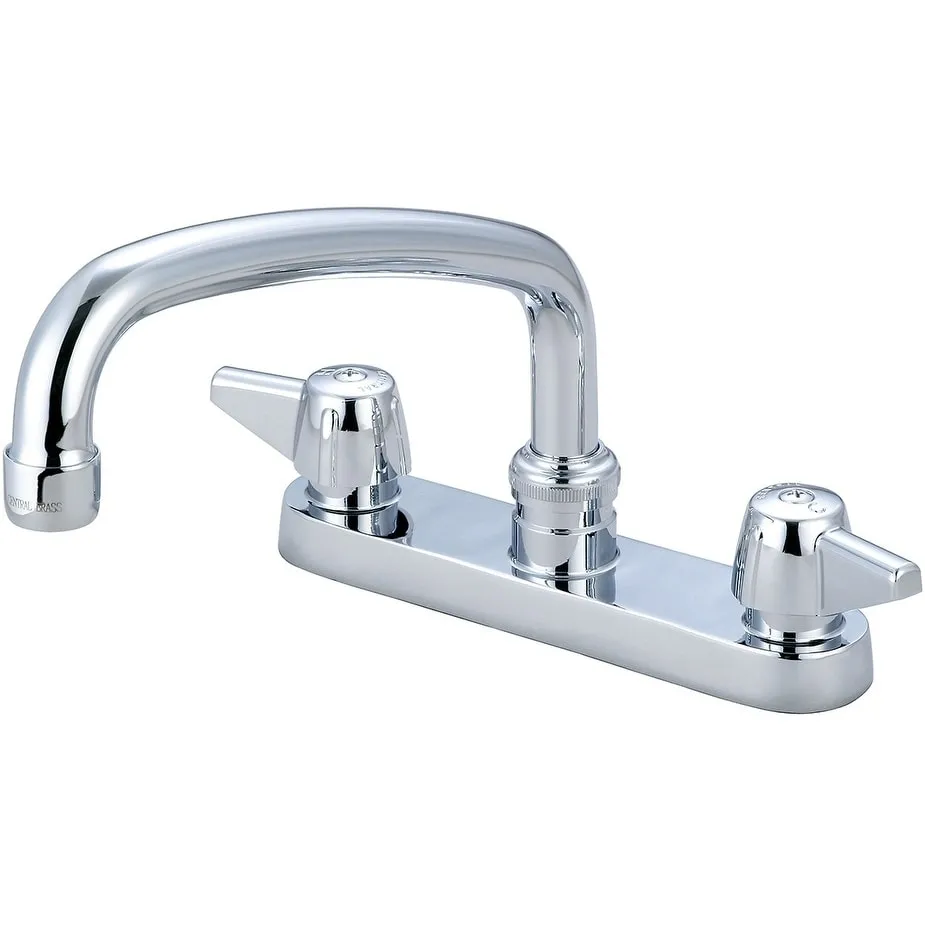 Central Brass Two Handle Cast Brass Kitchen Faucet, 8" Tube Swivel Spout, - Chrome