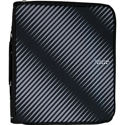 Five Star Zipper Binder, 3 Rings, 2" Capacity, 11 x 8.5, Black/Gray Zebra Print Design