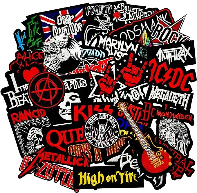 36PCS Heavy Meta Band Patches Iron on Rock Music Badges Hippie Punk Stickers for Clothes (B)