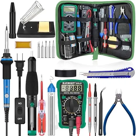 Soldering Iron, Soldering Kit, 19-in-1 60w Soldering Iron Kit Electronics Adjustable Temperature Welding Iron with ON/OFF Switch, Digital Multimeter, 5 Tips, Desoldering Pump, Screwdriver, Tweezers