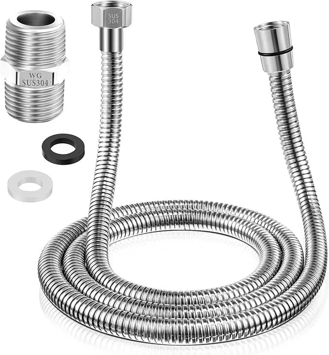 Dreyoo Shower Hose with Shower Hose Extension Connector, 39 Inch Handheld Shower Head Hose with Brass Insert and Nut, 1/2 to 1/2 Shower Hose Extender, Stainless Steel (Chrome)