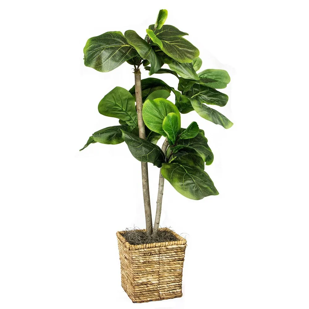 38 Inch Artificial Fig Tree with Real-Wood Trunk & Woven Basket - Low Maintenance Indoor and Outdoor Faux Plants for Living Rooms, Offices, Kitchens & Outdoor Spaces (38", Woven Basket)