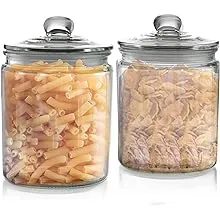 Set of 2 Glass Jar with Lid (2 Liter) | 1/2 Gallon Airtight Glass Storage Cookie Jar for Flour, Pasta, Candy, Dog Treats, Snacks & More | Glass Organization Canisters for Kitchen & Pantry | 68 Ounces (Set of 2)