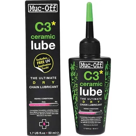 Muc Off C3 Ceramic Dry Chain Lube, 120 Milliliters - Premium Bike Chain Lubricant with UV Tracer Dye - Formulated for Dry and Dusty Weather Conditions