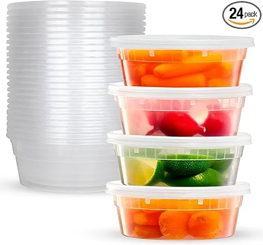 Supreme Select Deli Plastic Storage Containers with Lids - 24 Pack of 8 Oz Reusable Food Containers: Ideal for Home & Business Use, Microwavable, Freezer-Friendly, Dishwasher Safe, with Secure & Tight-Fitting Covers