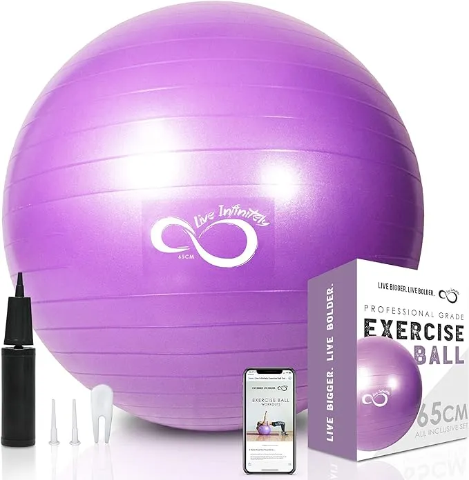 Live Infinitely Exercise Ball (55cm-95cm) Extra Thick Professional Grade Balance ...