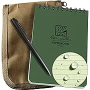 Rite In The Rain Weatherproof 4" x 6" Top Spiral Notebook Kit: Tan CORDURA Fabric Cover, 4" x 6" Green Notebook, and an Weatherproof Pen (No. 946-KIT)Rite In The Rain Weatherproof 4" x 6" Top Spiral Notebook…