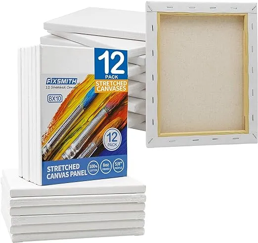 FIXSMITH Stretched White Blank Canvas- 11"x 14", 8 Pack, Primed,100% Cotton, 5/8 Inch Profile of Super Value Pack for Acrylics, Oils & Other Painting Media.