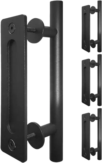 S&Z TOPHAND® 12 Inch Sliding Barn Door Handles Black Hardware, Set Black Powder Coated Finish Round Shape - Fit 1 3/8-1 3/4" Thickness Door Panel, Heavy Duty Solid Steel Gate (4, Black)