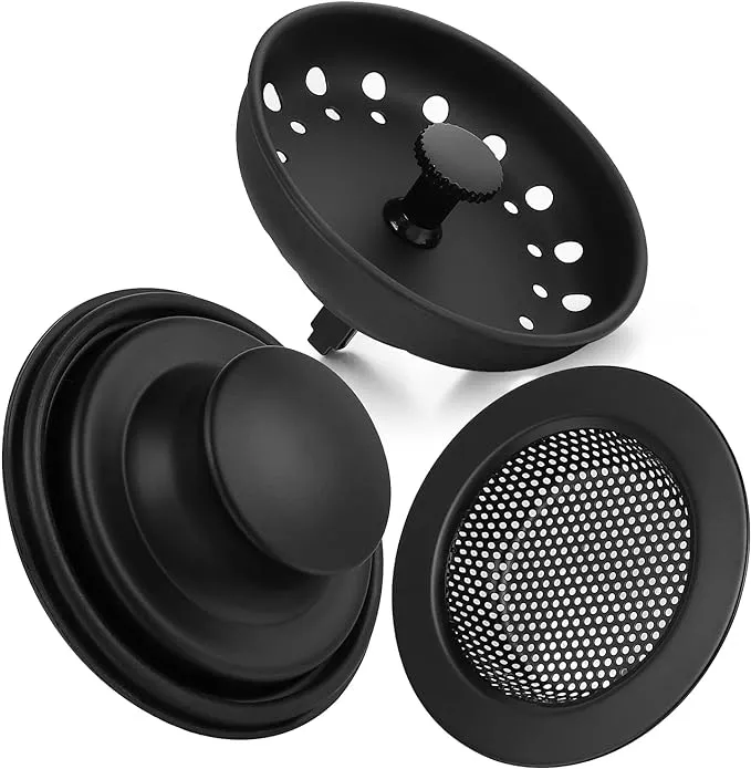 3 Pack of Kitchen Sink Stopper Strainer, Upgraded Sink Basket Strainer Set, Universal Anti-Clogging Sink Drain Strainer, Stainless Steel Kitchen Sink Drain Filter Sieve (Black)