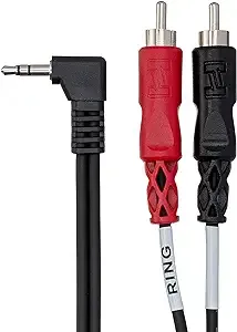 Hosa CMR-206R Stereo Breakout, Right-Angle 3.5 mm TRS to Dual RCA, 6 ft Cable