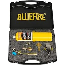 BLUEFIRE Solid Brass Pencil Flame Gas Welding Torch Head Nozzle Professional Upgrade Kit with MAPP All-Purpose Bundle with hard box interchangeable heads Fuel by MAP Pro Propane CGA 600 Cylinder