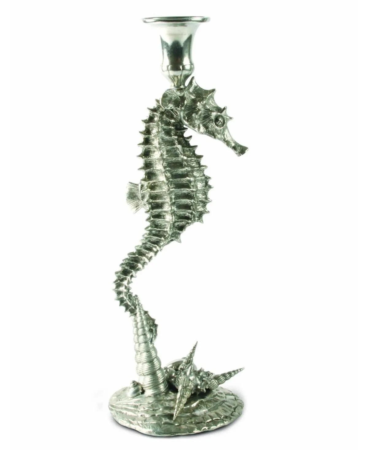 Pewter Seahorse Candlestick Holder Tall Centerpiece Display