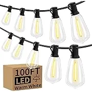 100FT LED Outdoor String Lights, UL Listed Waterproof Patio Lights Outside with 52 Shatterproof Dimmable ST38 Edison Bulbs, 2700K Connectable String Lights for Porch Bistro Yard Deck Balcony