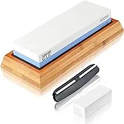 Knife Sharpening Stone Kit - 2 Side Whetstone Set 1000/6000 Grit Sharpening and Honing Wet Stone Waterstone Sharpener for Chefs and Kitchen Knife Anti-slip Base Angle Guide & Flattening Stone